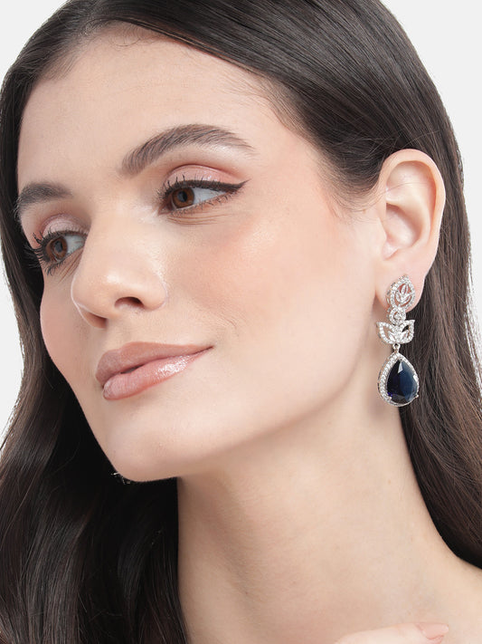 Luxurious Blue AD Drop Earrings – Sparkling American Diamond Collection