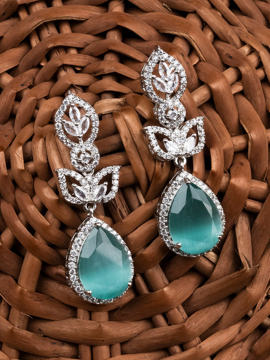 Luxurious Turquoise AD Drop Earrings – Sparkling American Diamond Collection