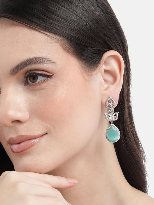 Luxurious Turquoise AD Drop Earrings – Sparkling American Diamond Collection