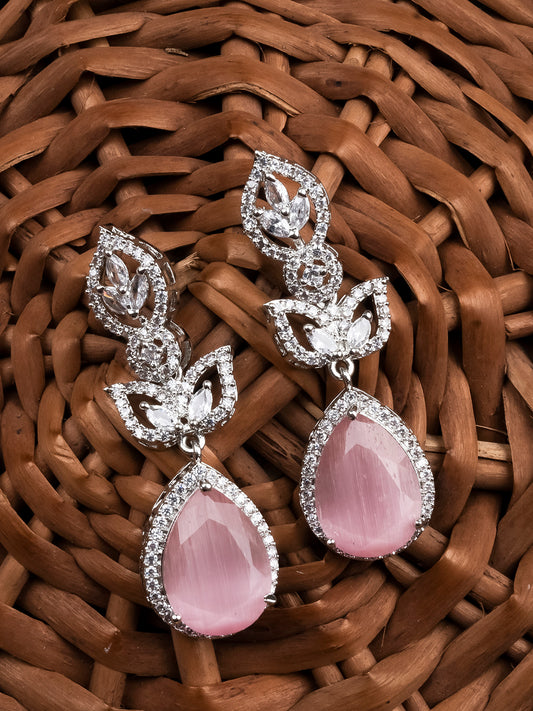 Luxurious Pink AD Drop Earrings – Sparkling American Diamond Collection