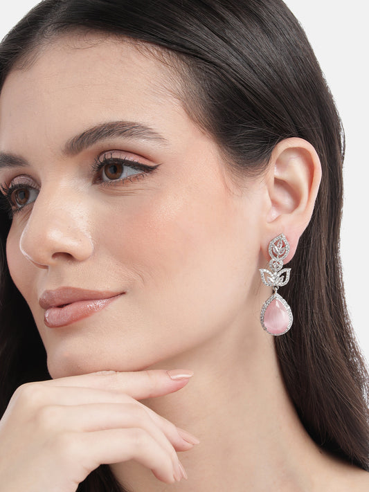 Luxurious Pink AD Drop Earrings – Sparkling American Diamond Collection