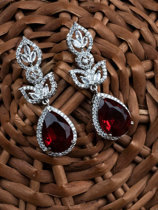 Luxurious Red AD Drop Earrings – Sparkling American Diamond Collection