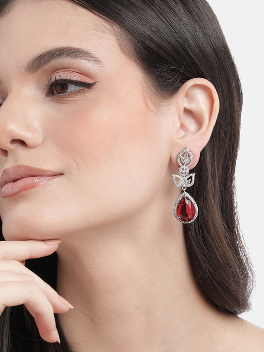 Luxurious Red AD Drop Earrings – Sparkling American Diamond Collection