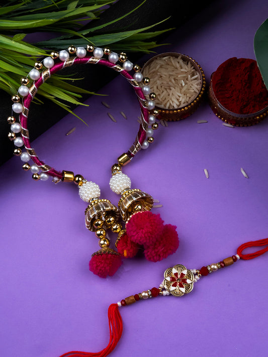 Sparkling Pom Pom Bhai Bhabi Rakhi Set