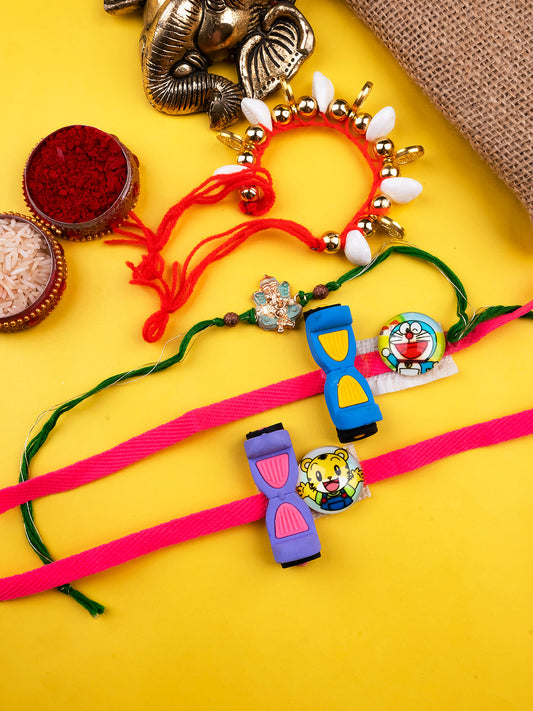 Lord Ganesha and Cute Spinner Rakhi For Kids in Family Pack of 4