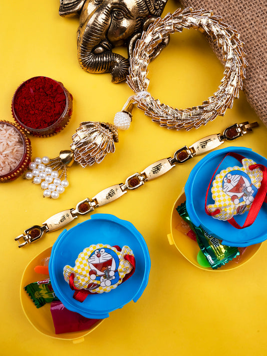 Precious Bracelet With Cute Kids Rakhi Gifts in Family Pack