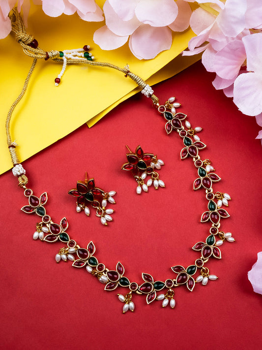 Ruby-Green Lotus Kemp Necklace Set