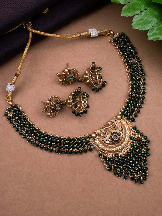 Gold Plated Green Hydra Necklace Set