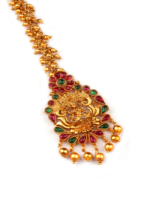 Gold Plated Maangtika with Kemp Stones for Occasions