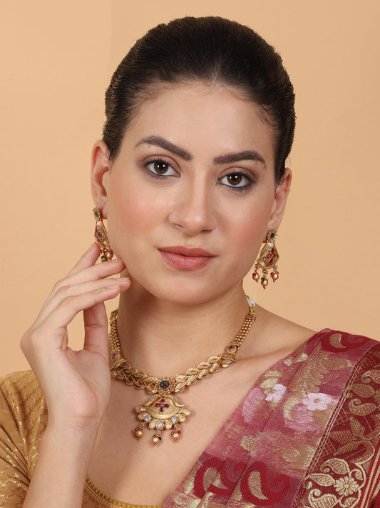 Captivating Gold Plated Rajwadi Pendant Necklace Set