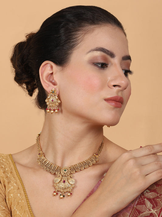 Gold Plated Rajwadi Mayuraksh Necklace Set