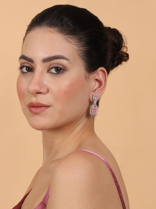 Elegant Designer Pastel Pink CZ AD Party Earrings | Sparkle & Style