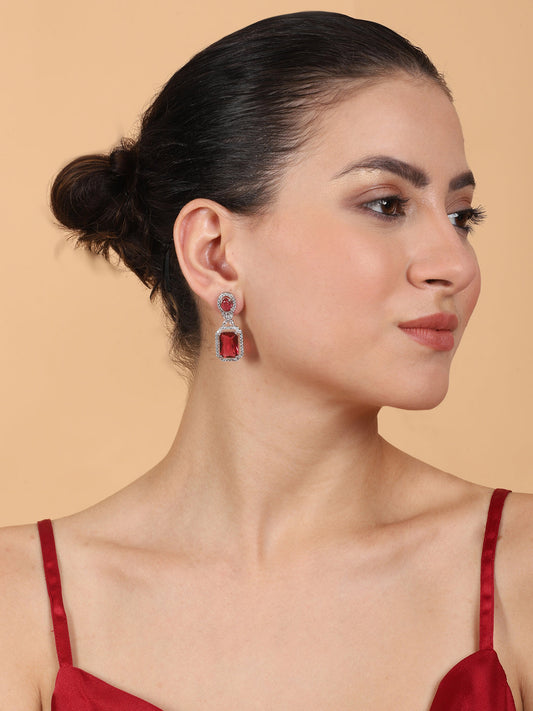 Elegant Designer Red CZ AD Party Earrings | Sparkle & Style