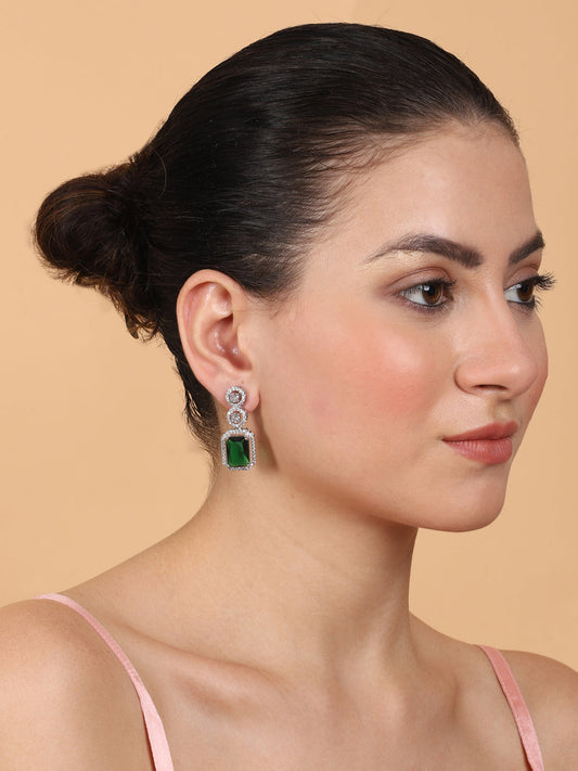Silver Plated Minimalist Green CZ Stud Earrings